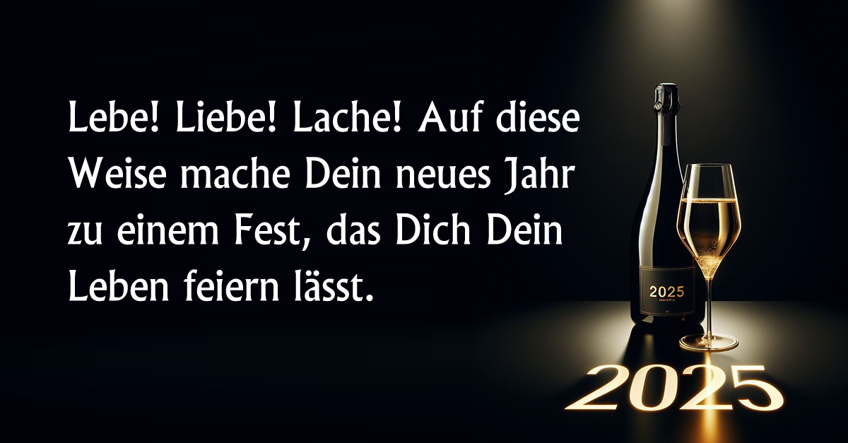 Bild mit einer Flasche Champagner mit Inschrift 2024 und Ausdruck der Wünsche für ein frohes neues Jahr